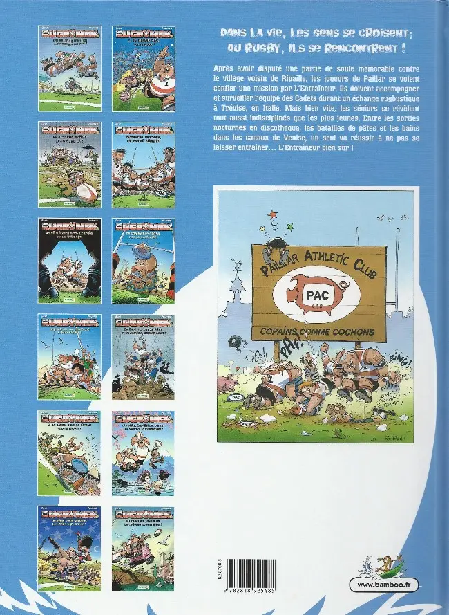Verso de l'album Les Rugbymen Tome 12 Aujourd'hui, on laisse le cerveau au vestiaire !