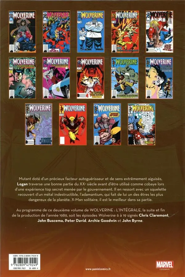 Verso de l'album Wolverine - L'Intégrale Tome 2 1989