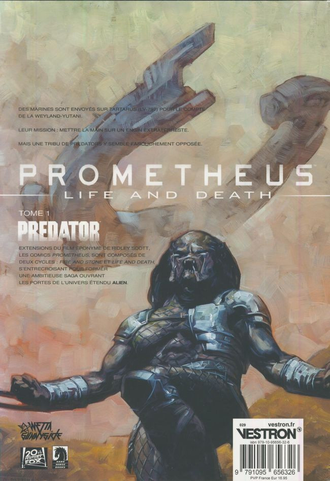 Verso de l'album Prometheus : Life and death Tome 1 Predator