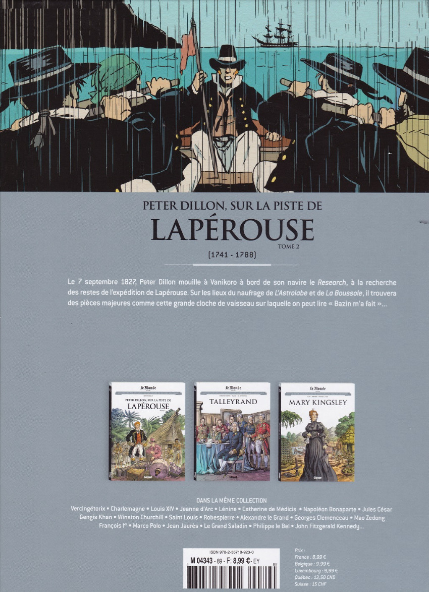 Verso de l'album Les grands personnages de l'Histoire en bandes dessinées Tome 89 Peter Dillon, sur la piste de Lapérouse 2/2