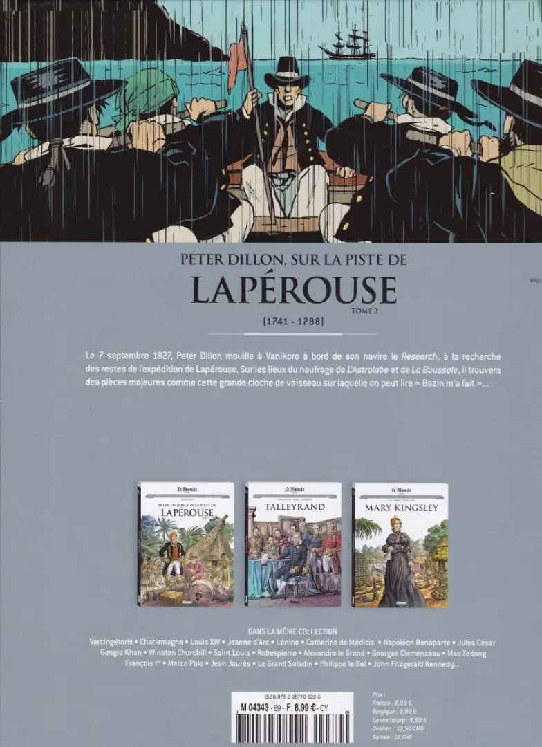 Verso de l'album Les grands personnages de l'Histoire en bandes dessinées Tome 89 Peter Dillon, sur la piste de Lapérouse 2/2