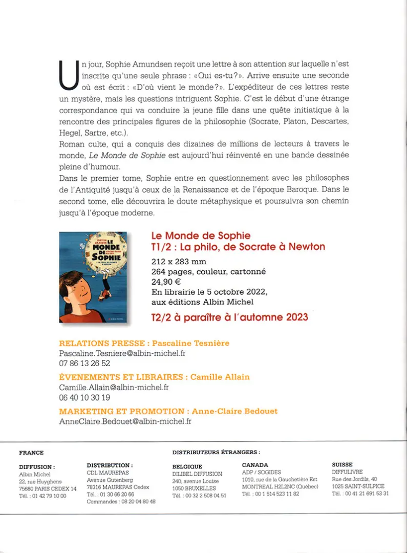 Verso de l'album Le monde de Sophie 1 La Philo, de Socrate à Galilée