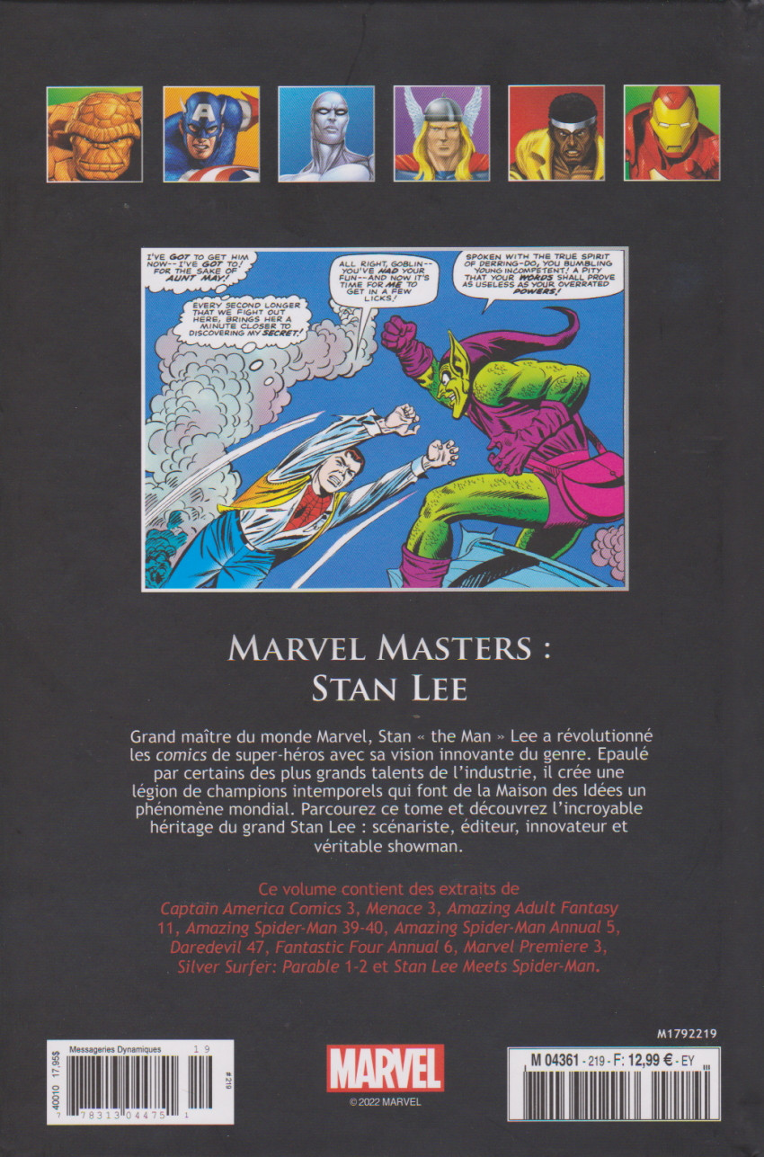 Verso de l'album Marvel Comics - La collection de référence Tome 219 Marvel Masters : Stan Lee