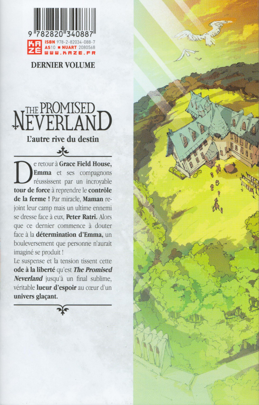 Verso de l'album The Promised Neverland 20 L'autre rive du destin