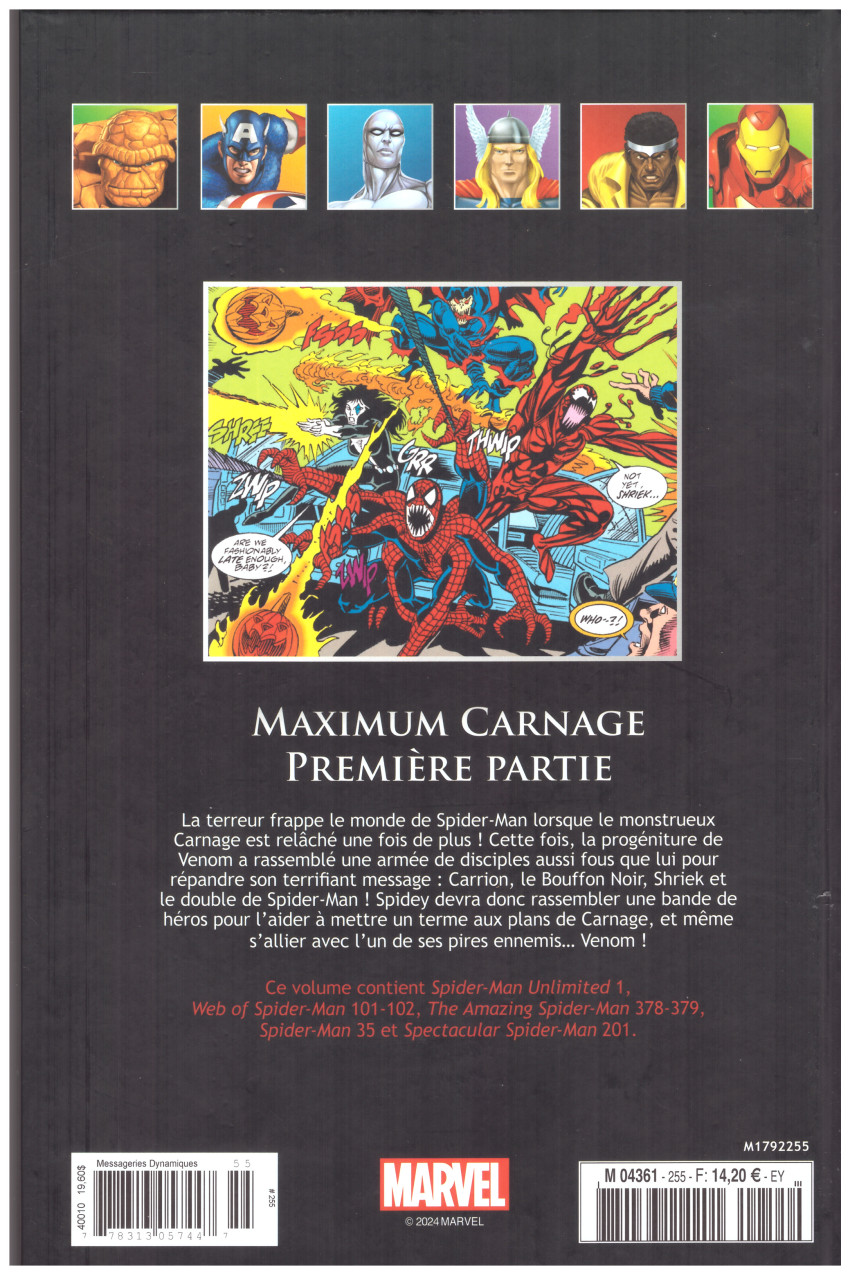 Verso de l'album Marvel Comics - La collection de référence Tome 255 Maximum carnage - Première partie