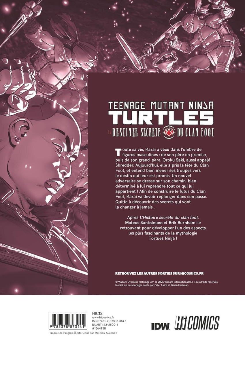 Verso de l'album Teenage Mutant Ninja Turtles - Les Tortues Ninja Karaï: La Destinée Secrète du Clan Foot