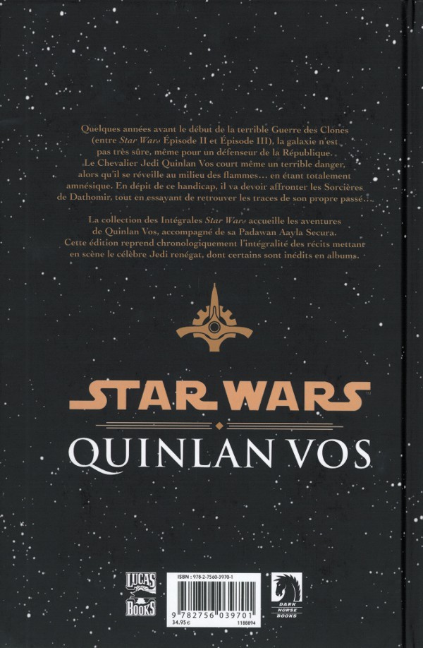 Verso de l'album Star wars - Quinlan Vos Tome 1 Volume I