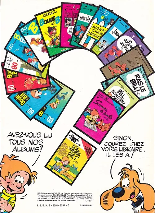 Verso de l'album Boule & Bill Tome 8 Papa, Maman, Boule... ...et Moi ! et Nous !