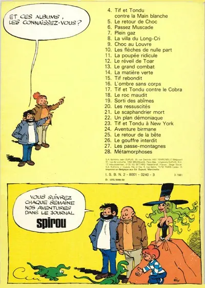 Verso de l'album Tif et Tondu Tome 10 Les flèches de nulle part