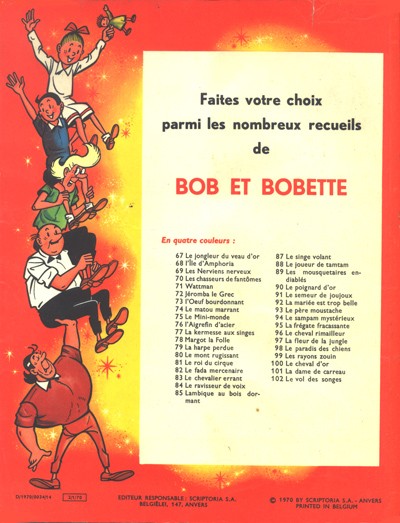 Verso de l'album Bob et Bobette Tome 102 Le vol des songes