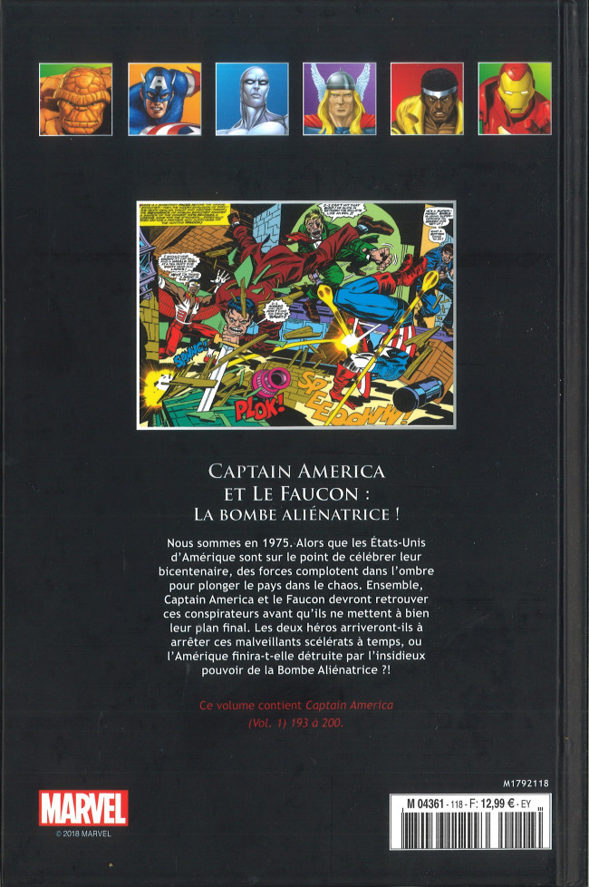Verso de l'album Marvel Comics - La collection de référence Tome 118 Captain America et le Faucon - La Bombe Aliénatrice!