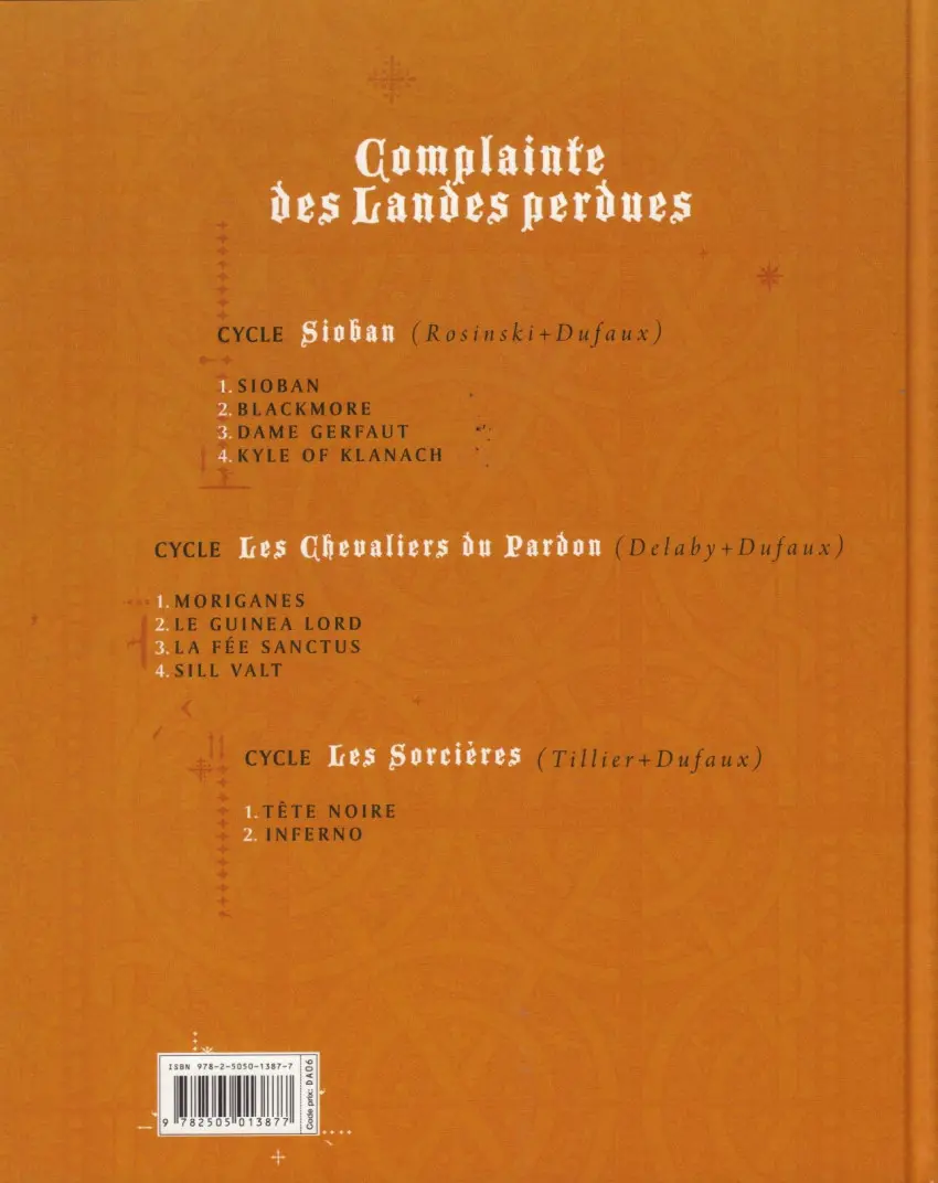 Verso de l'album Complainte des Landes perdues Les Chevaliers du Pardon Tome 3 La Fée Sanctus