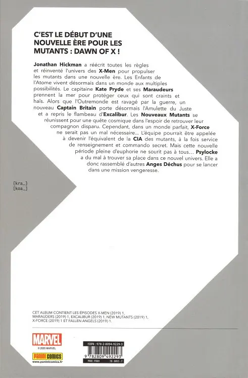Verso de l'album Dawn of X Volume 01