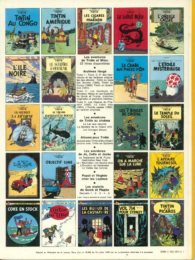 Verso de l'album Tintin Tome 16 Objectif Lune