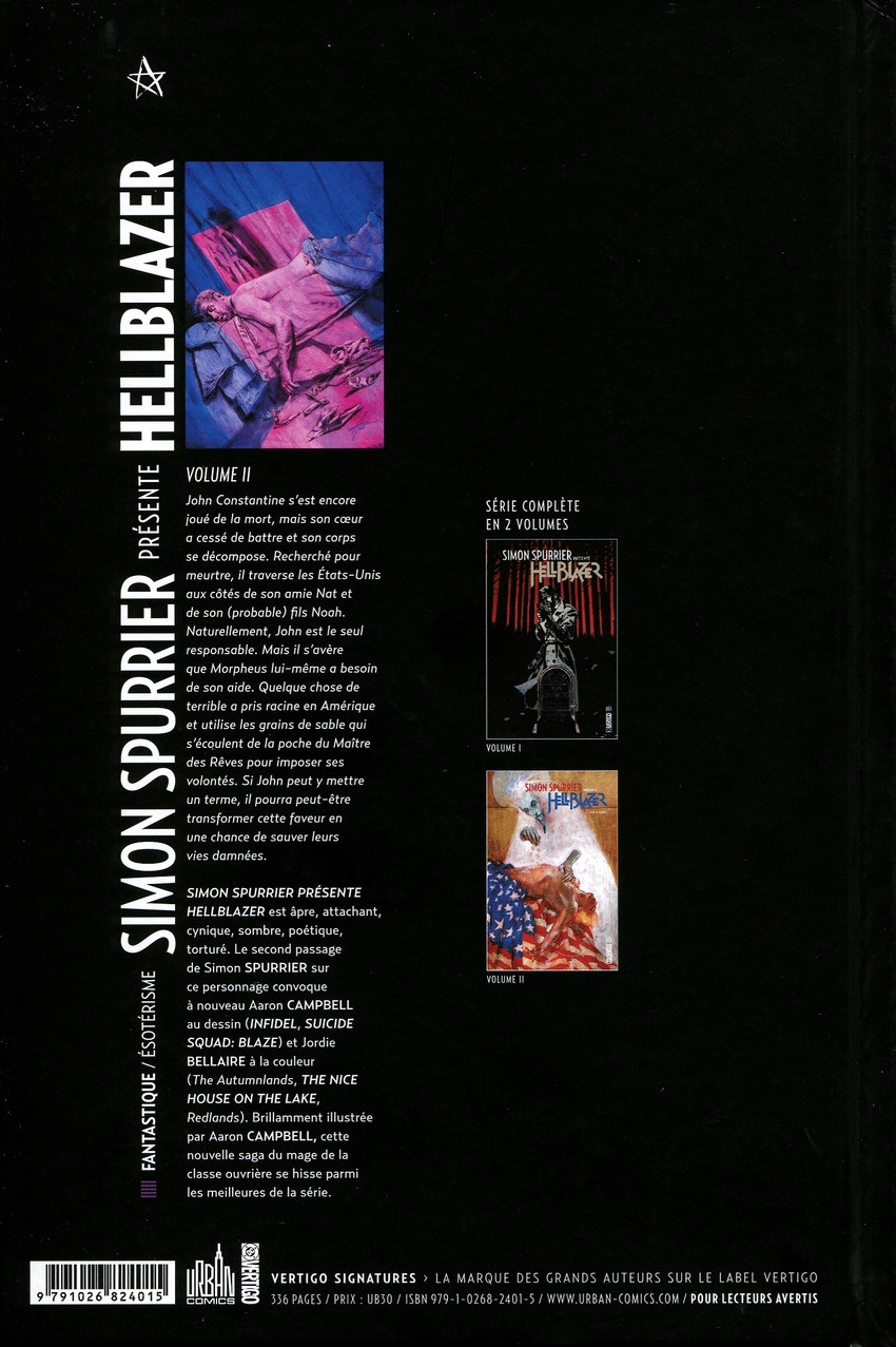 Verso de l'album Hellblazer 2 Dead in America