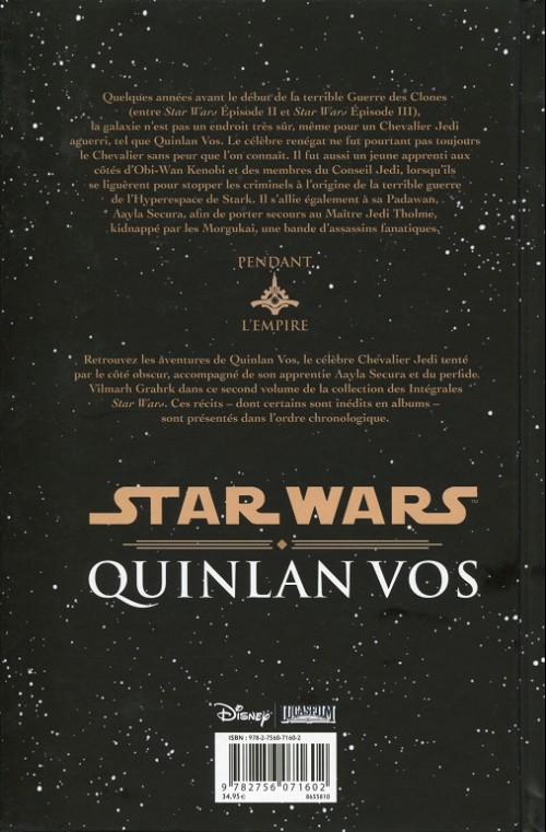 Verso de l'album Star wars - Quinlan Vos Tome 2 Volume II