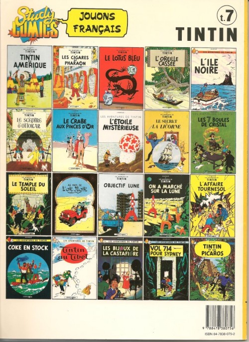 Verso de l'album Tintin Tome 7 Le trésor de Rackham le Rouge
