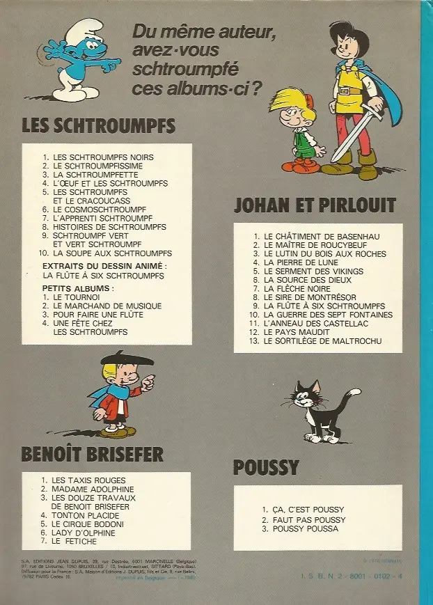 Verso de l'album Johan et Pirlouit Tome 8 Le sire de Montrésor