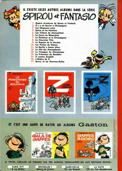 Verso de l'album Spirou et Fantasio Tome 4 Spirou et les héritiers