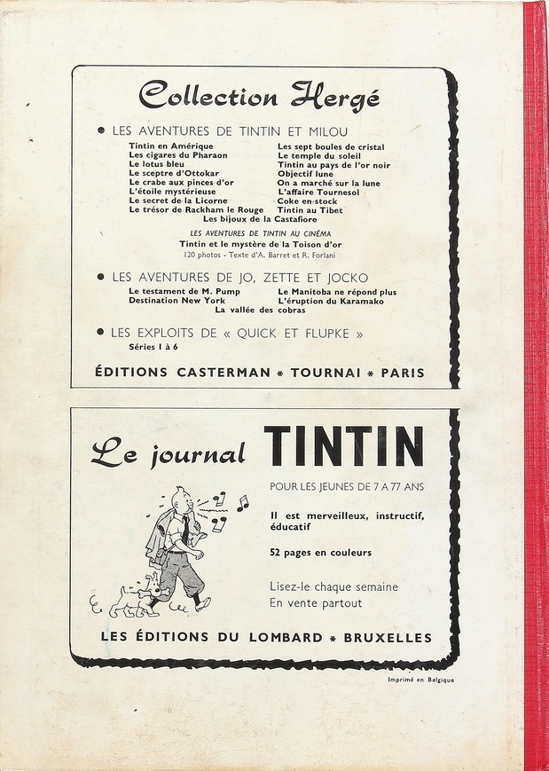 Verso de l'album Tintin Tome 61