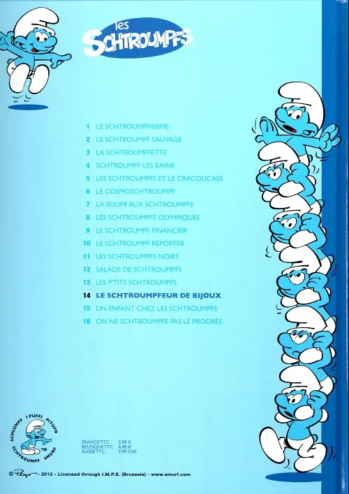 Verso de l'album Les Schtroumpfs Tome 14 Le schtroumpfeur de bijoux