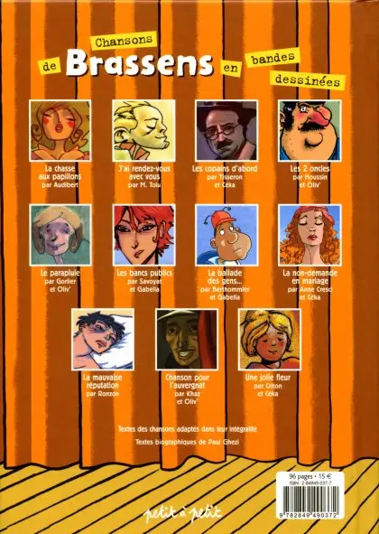 Verso de l'album Chansons en Bandes Dessinées Chansons de Brassens en bandes dessinées