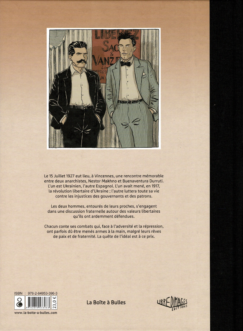 Verso de l'album Viva l'anarchie ! 2de partie La rencontre de Makhno et Durruti