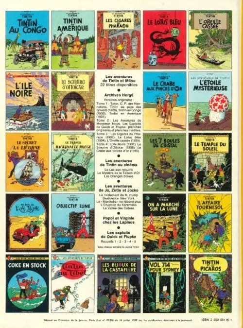 Verso de l'album Tintin Tome 16 Objectif Lune