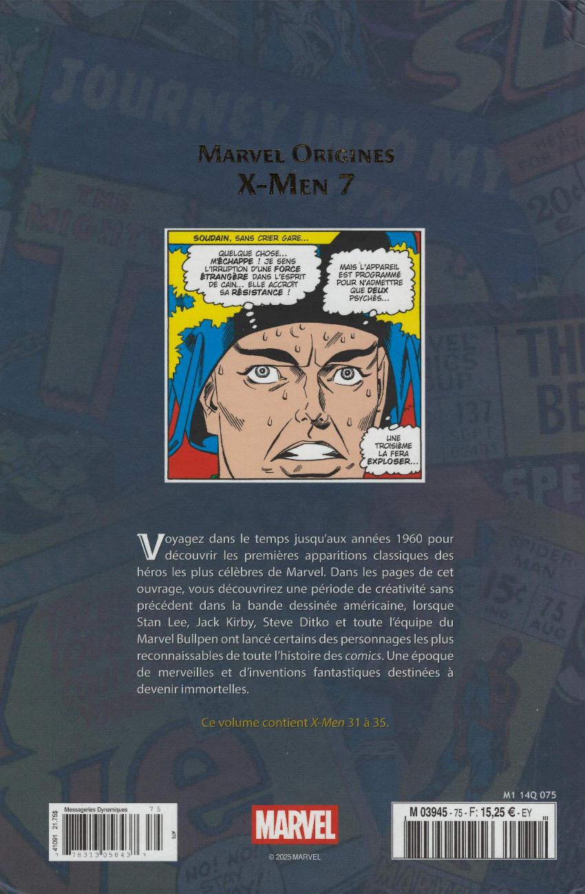 Verso de l'album Marvel Origines N° 75 X-Men 7 (1967)