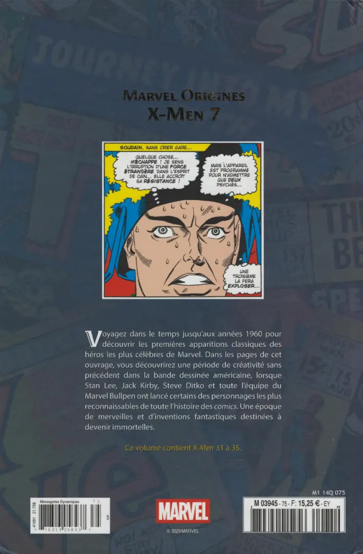 Verso de l'album Marvel Origines N° 75 X-Men 7 (1967)