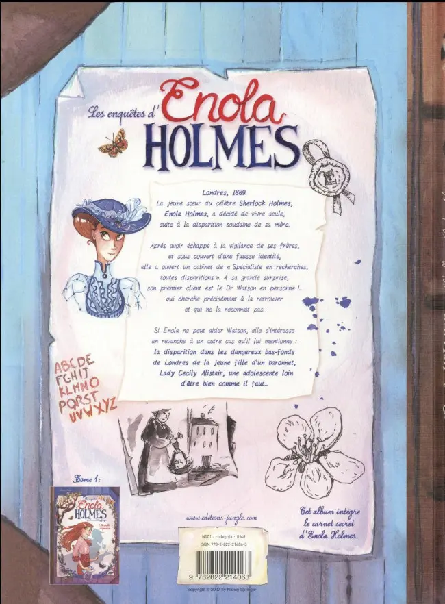 Verso de l'album Les Enquêtes d'Enola Holmes Tome 2 L'affaire Lady Alistair