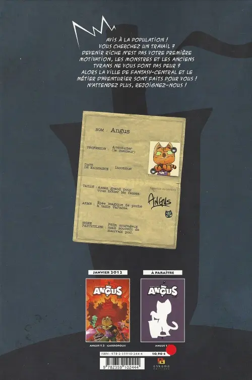 Verso de l'album Angus Tome 1 Le Chaventurier