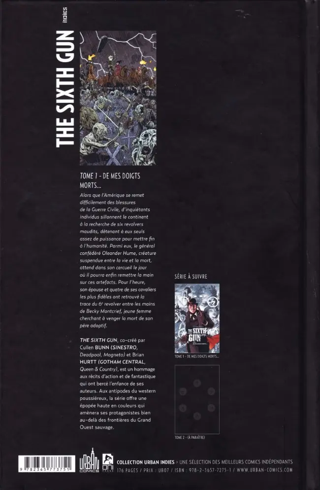 Verso de l'album The Sixth Gun Tome 1 De mes doigts morts...