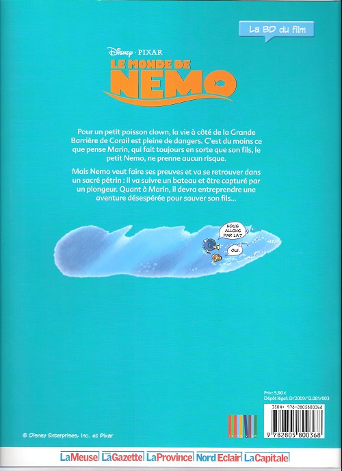Verso de l'album Disney (La BD du film) Tome 10 Le monde de Nemo