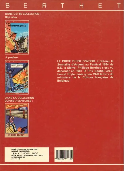 Verso de l'album Le Privé d'Hollywood Tome 1