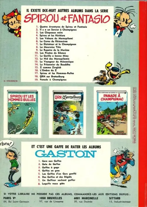 Verso de l'album Spirou et Fantasio Tome 4 Spirou et les héritiers