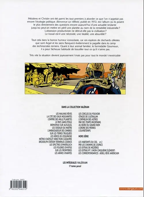 Verso de l'album Valérian Tome 4 Bienvenue sur Alflolol
