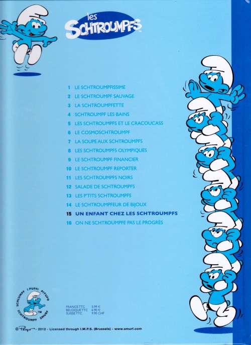 Verso de l'album Les Schtroumpfs Tome 15 Un enfant chez les Schtroumpfs
