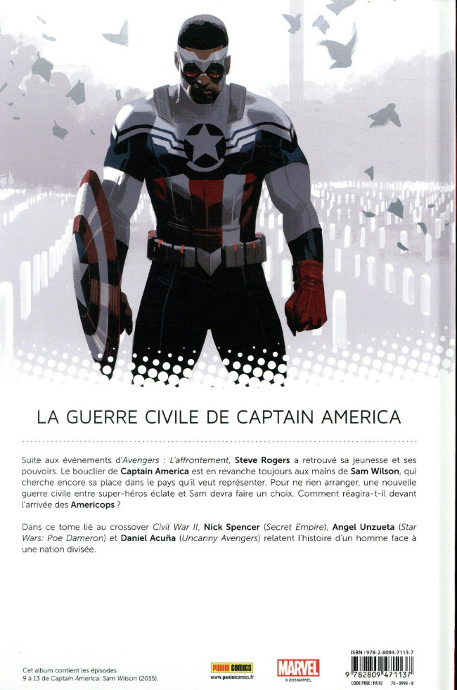 Verso de l'album Captain America : Sam Wilson Tome 2 Civil War II