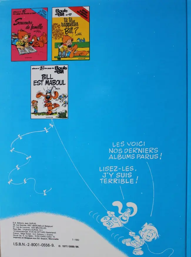 Verso de l'album Boule & Bill Tome 14 Ras le Bill !
