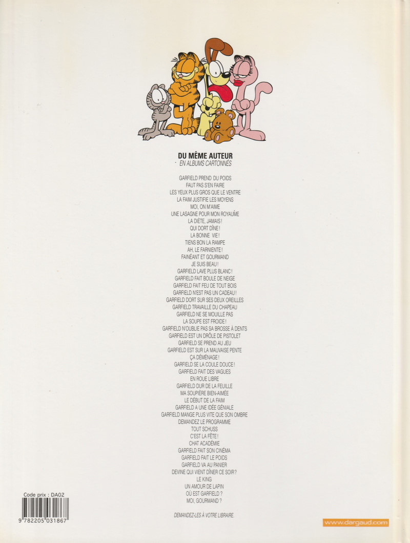 Verso de l'album Garfield Tome 5 Moi, on m'aime