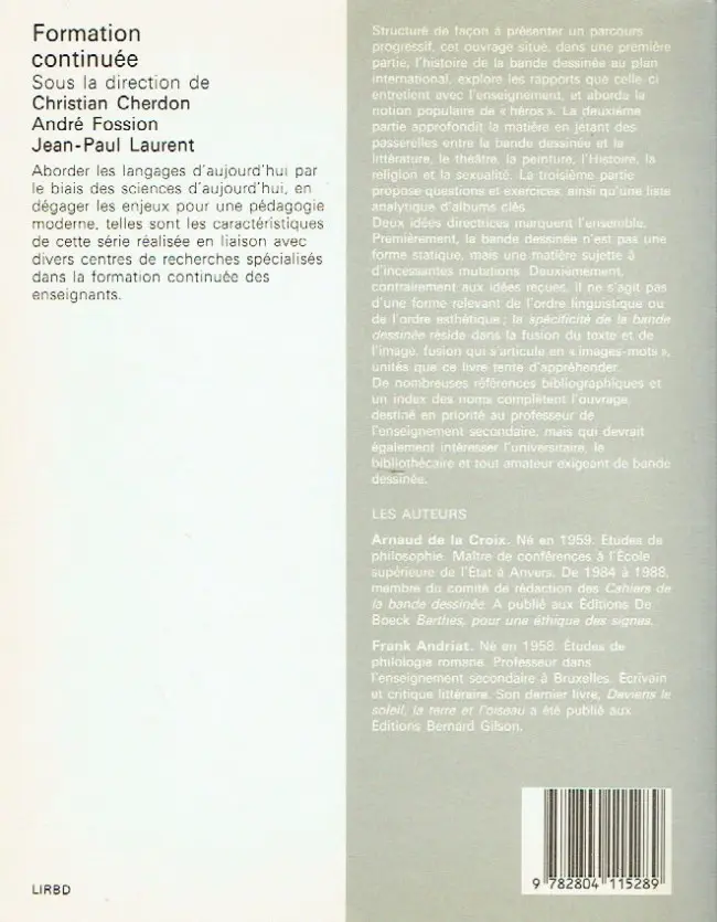 Verso de l'album Pour lire la bande dessinée