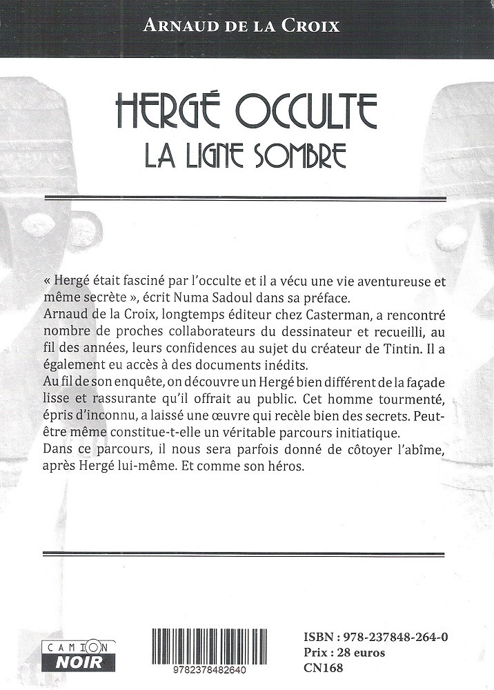 Verso de l'album Hergé occulte La ligne sombre
