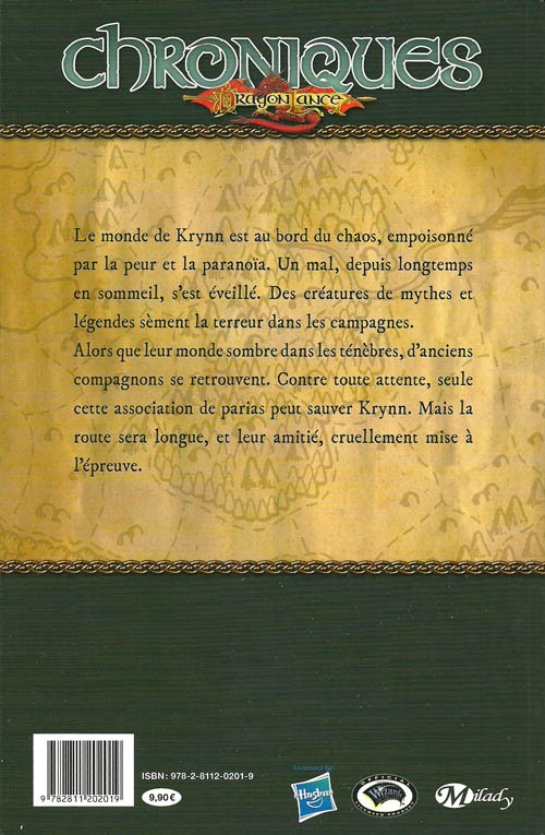 Verso de l'album Chroniques de DragonLance Tome 1 Dragons d'un crépuscule d'automne