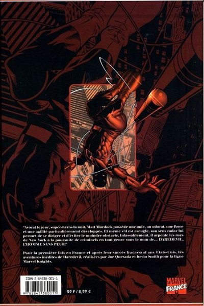 Verso de l'album Daredevil Tome 1 Sous l'aile du diable