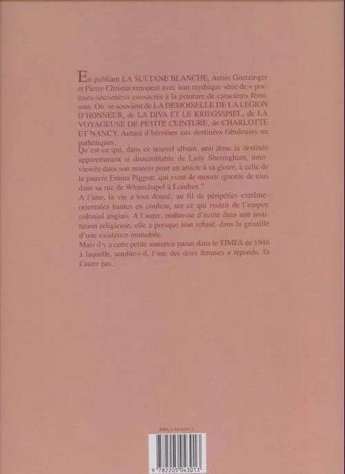 Verso de l'album La Sultane blanche