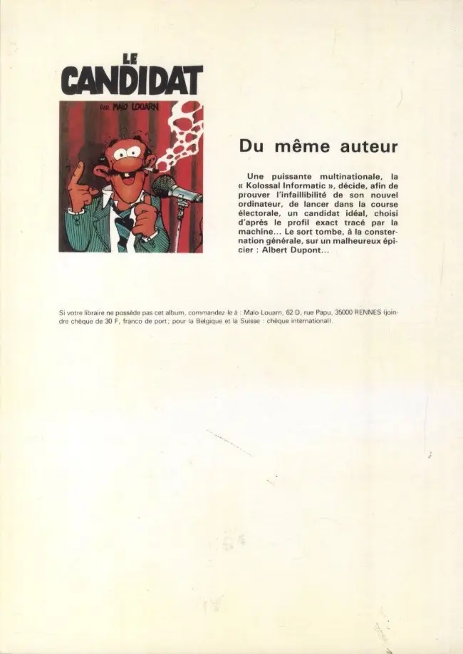 Verso de l'album La Vedette Tome 1