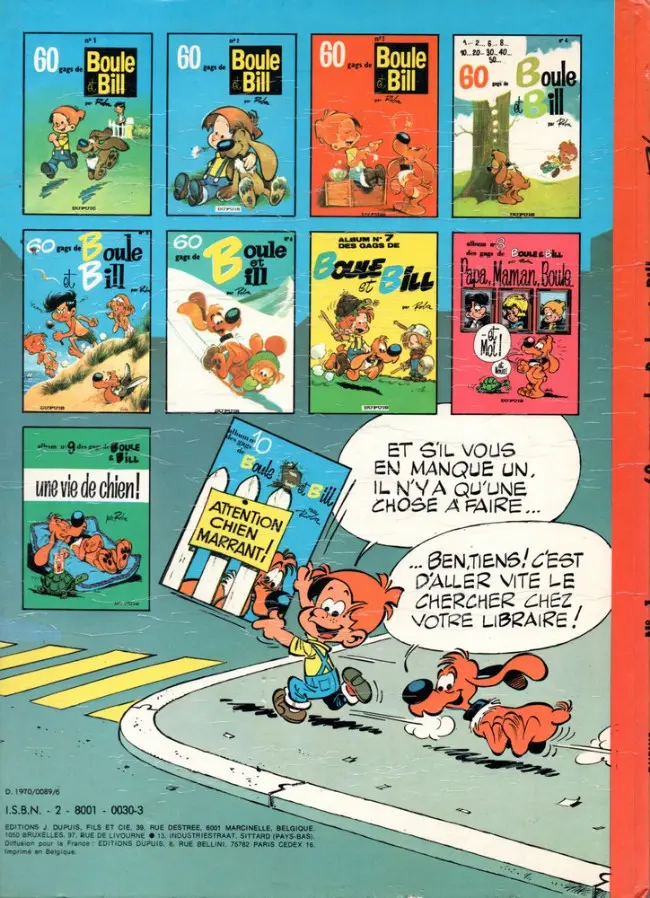 Verso de l'album Boule & Bill Tome 1 60 gags de Boule et Bill