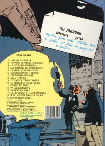 Verso de l'album Gil Jourdan Tome 8 Les 3 taches