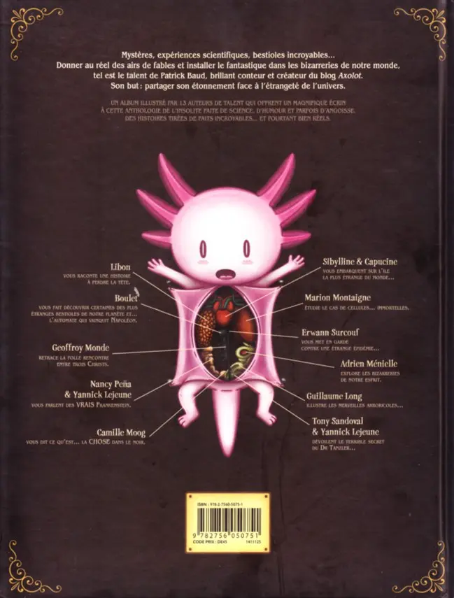 Verso de l'album Axolot - Histoires extraordinaires & sources d'étonnement Volume 1